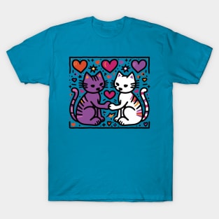 Show Your Love - Keith Haring inspired Cat Design T-Shirt